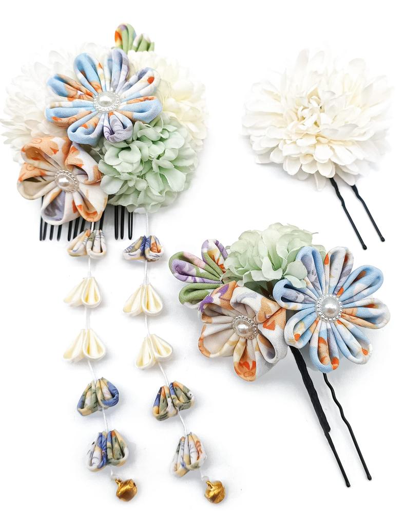 JZOON Hair Ornament Set with Perfect for and other Japanese with and H1026 Shichi-Go-San Set, 3-Piece Tsumami-Zaiku Design, Shichi-Go-San,
