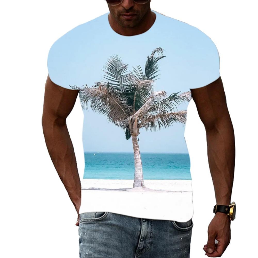 Sommer Herrenmode Persönlichkeit T-Shirt Palme Grafik 3D-Druck Hübsch Lässig Trend Übergröße O-Ausschnitt Kurzarm Top