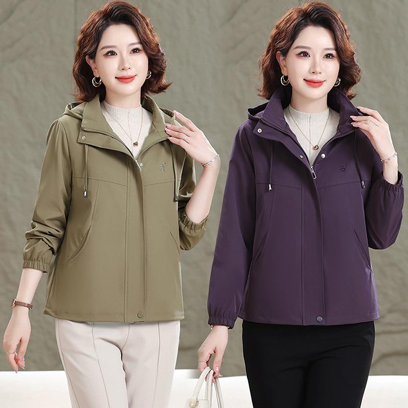 2026 Spring/Autumn Hooded Jacket for Middle-Aged & Elderly Women – Stylish Loose Fit
