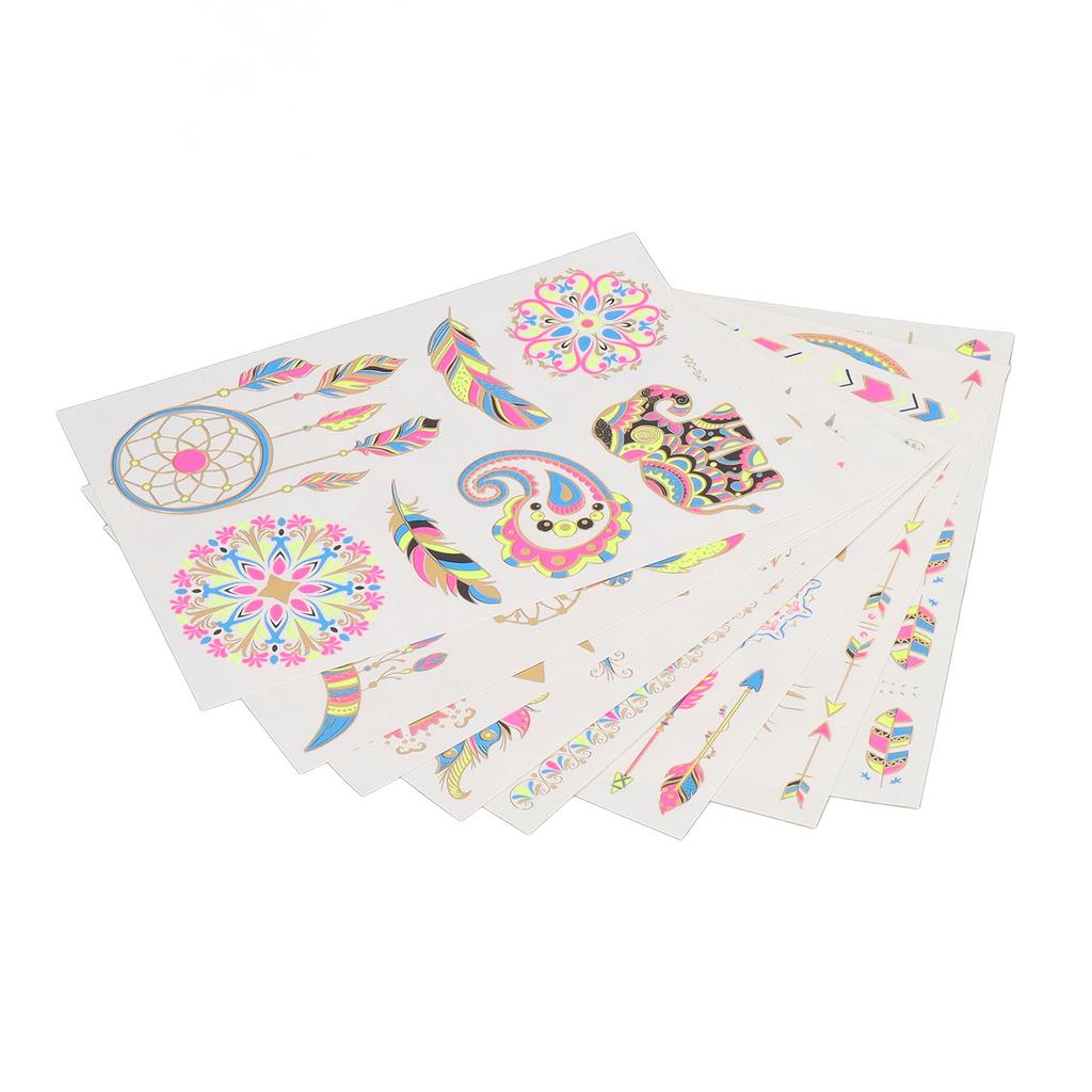 8 Pcs Neon Tattoo Stickers Fluorescent Bronzing Waterproof Glow Neon Party Body Face Skin Temporary