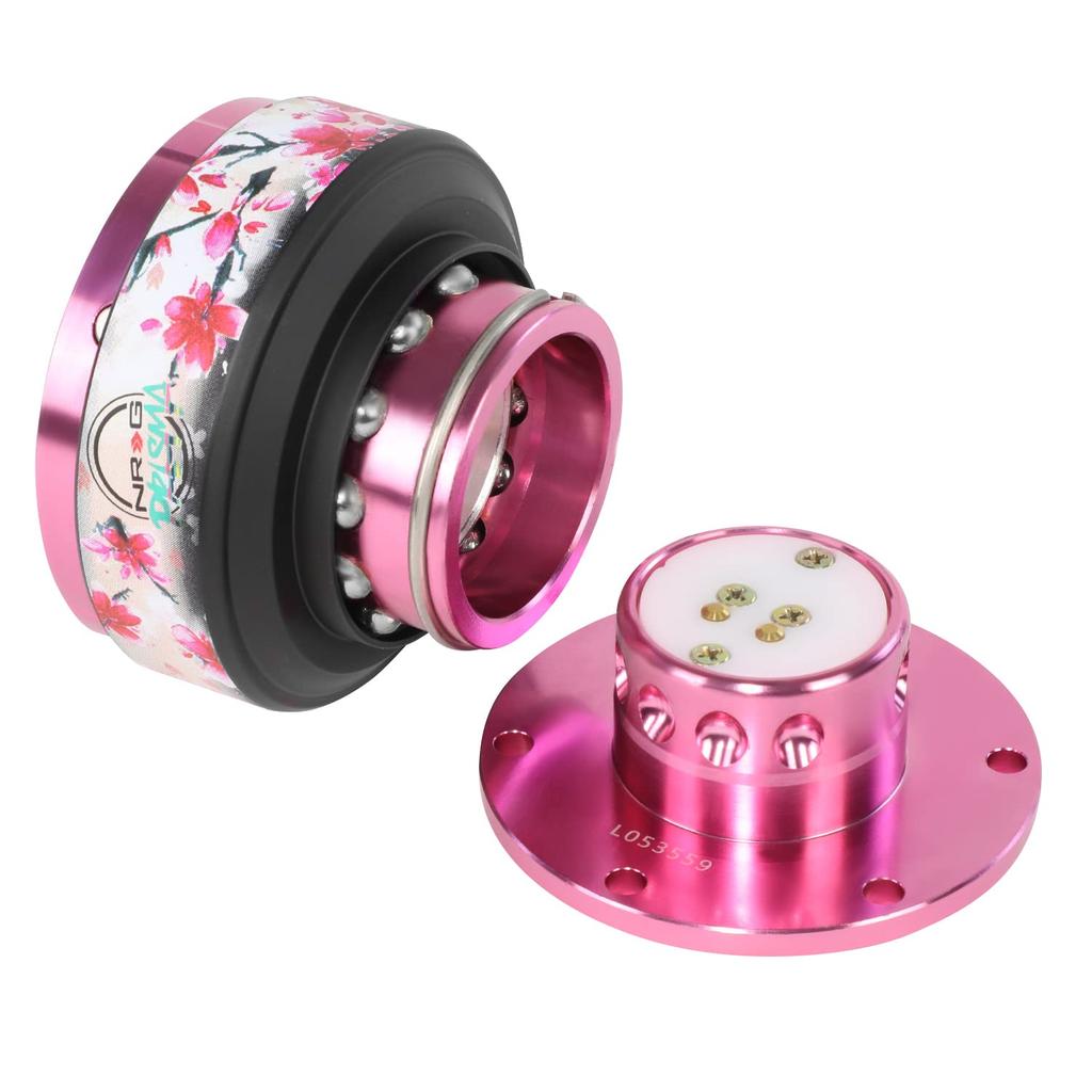 NRG Innovations Gen Steering Wheel Quick Release with Mounting Quick Release Pink Ring with Prisma Collab NRG-SRK-200PK-SAK 2.0 Adapter, 6-Hole Bolts,