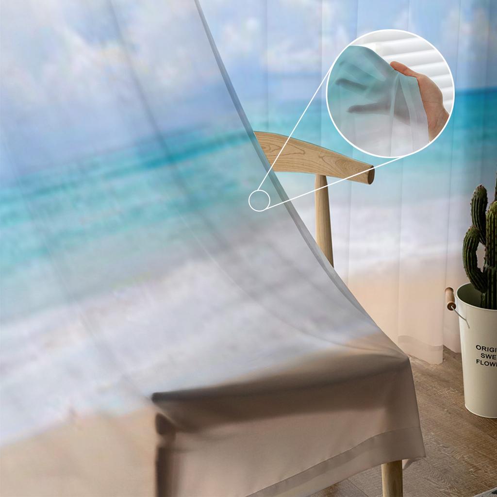 Tropical Beach And Blue Sky Tulle Sheer Curtains for Living Room the Room Bedroom Kitchen Decoration Voile Organza Curtains