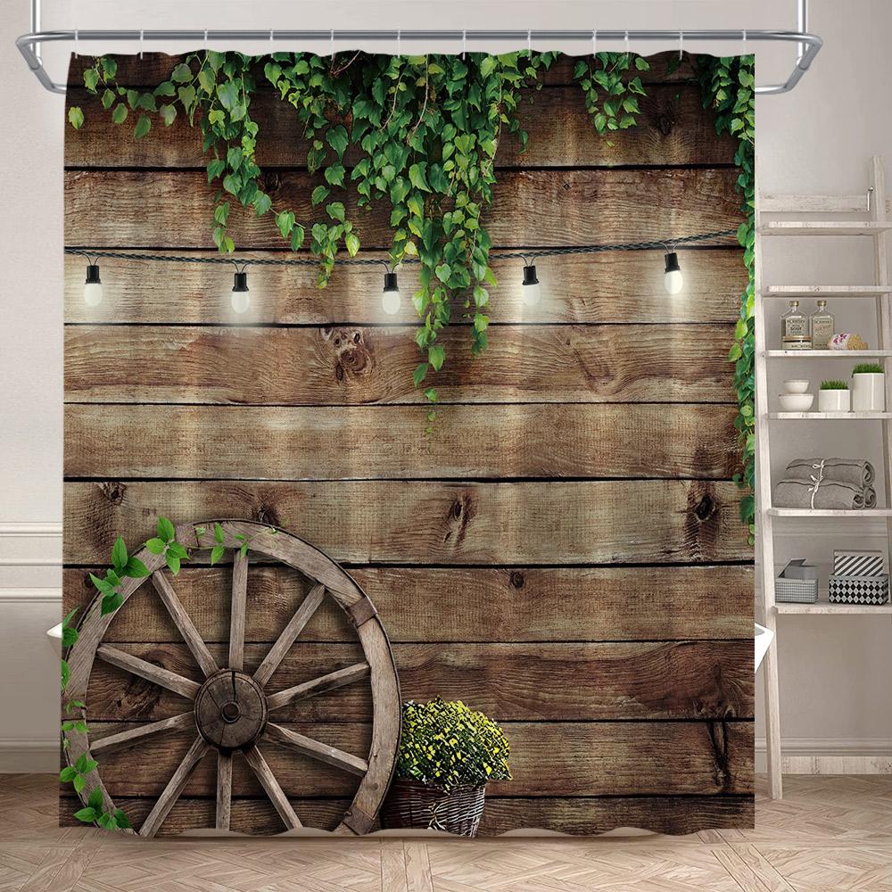 Green Leaves Shower Curtains Tropical Leaf Garden Vine Plant Wall Hanging Fabric Home Bathroom Decor Bath Curtain Set with Hooks