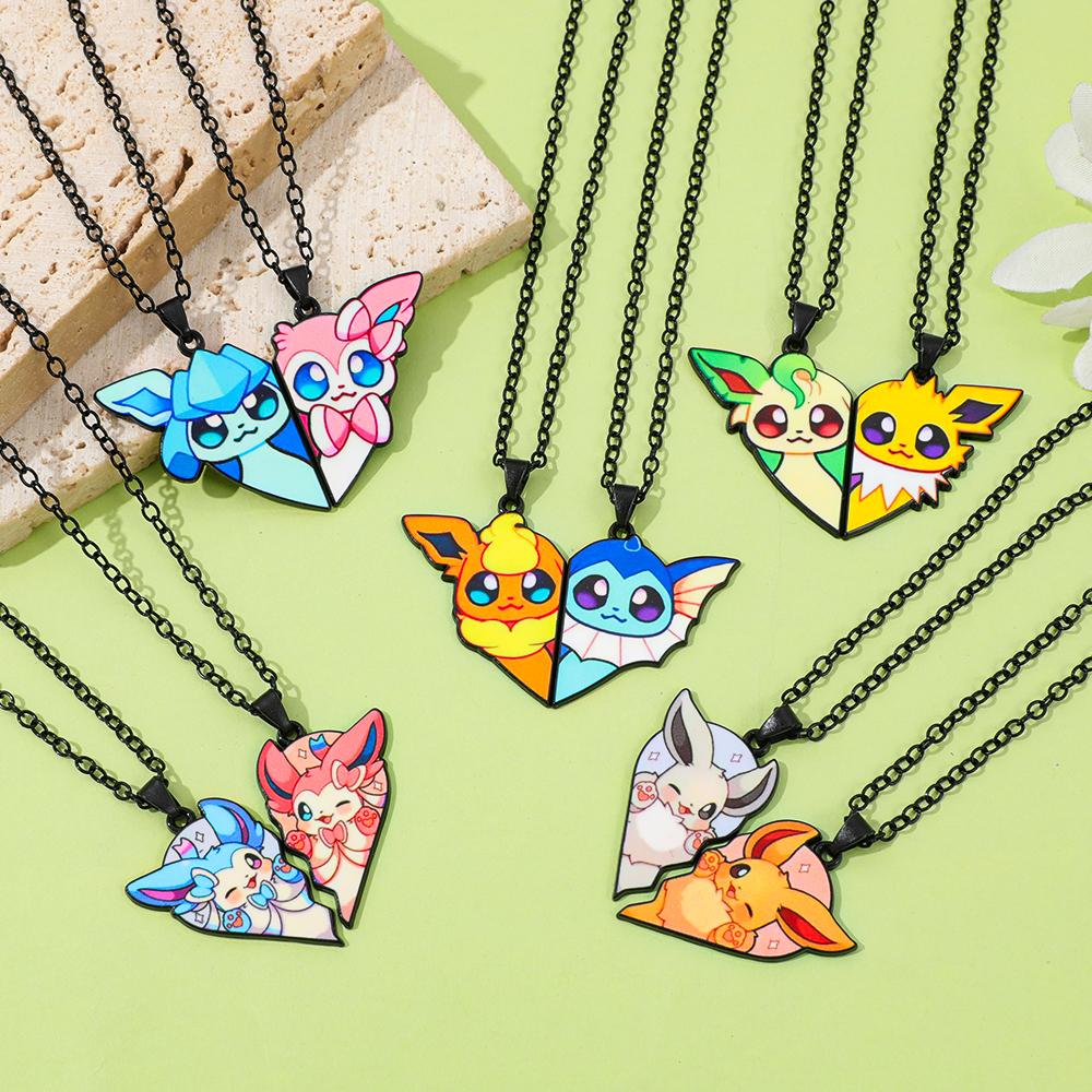 Eevee Evolution Necklace Set with Umbreon, Espeon, Sylveon, Jolteon, Flareon Pendant, Anime Jewelry Gift for Women Fans