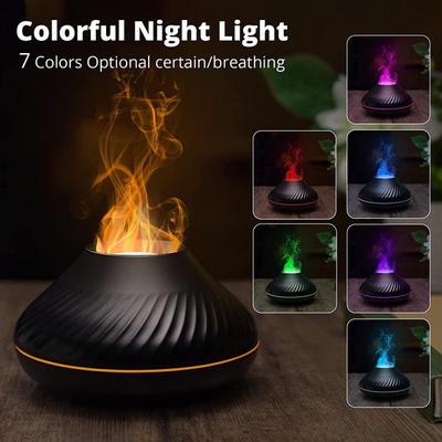 Diffuseur d'Arômes Volcanique Lampe à Huiles Essentielles 130ml USB Portable Humidificateur d'Air avec Veilleuse Flamme 7 Couleurs Cadeau de Noël