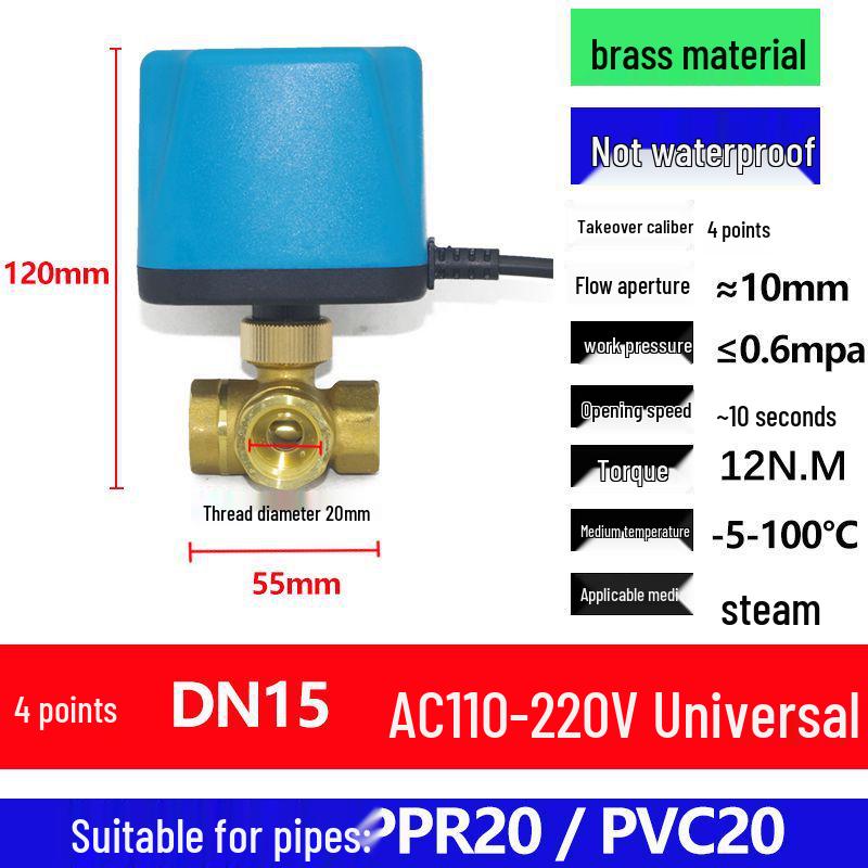 Solar Electromagnetic Temperature Control Ball Valve: ADC 12V/24V/220V, Two-Way/Three-Way, Normally Open/Closed.
