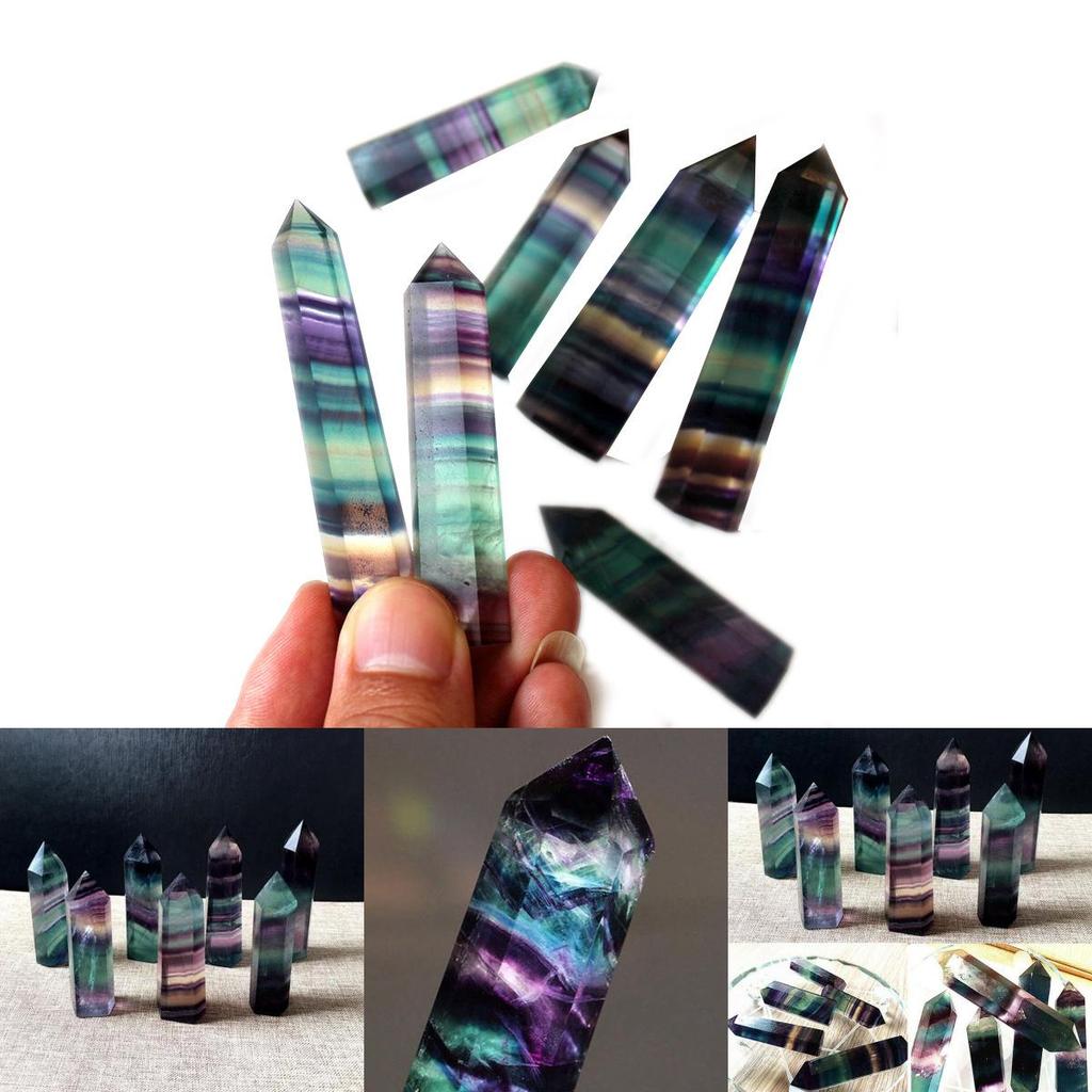 Unique Natural Fluorite Quartz Crystal Stone Healing Amethyst Hexagonal Wand Point For Spiritual Growth