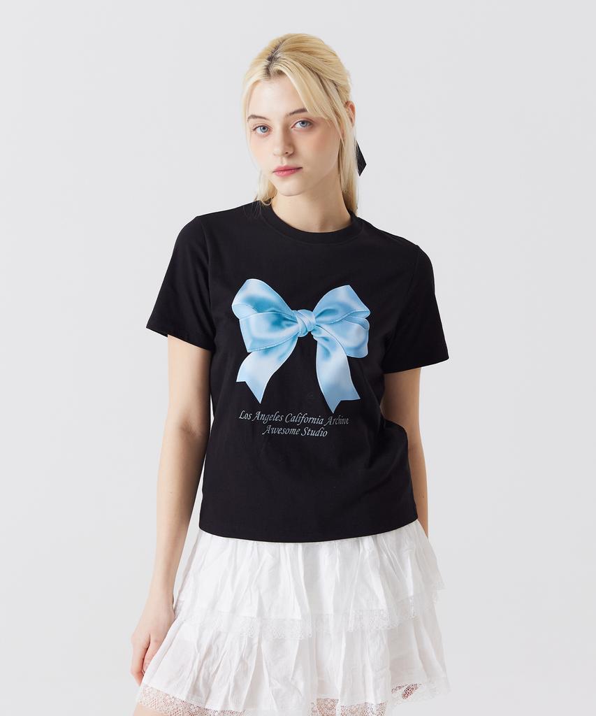 AWESOME STUDIO Ribbon Digital Print Short Sleeve T-Shirt Indigo Blue