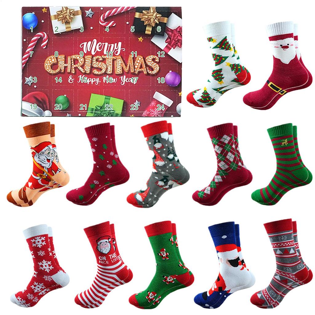 Adventskalender med strumpor för vuxna män kvinnor 12 par julstrumpor roliga strumpor nedräkning till jul 24 dagar överraskning