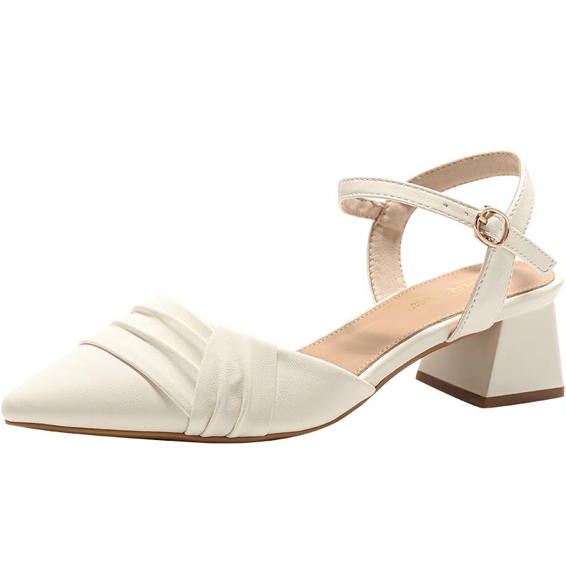 Elegant Pointed Toe Block Heel Closed-Toe Sandals 36