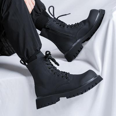 Martin Boots Men'S British High-Top Boots Autumn New Mid-Top Heightening Leather Shoes Chelsea Short Boots 32058-R