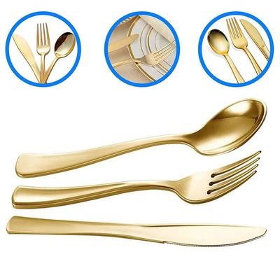 10pcs Set Electroplated Gold Plastic Cutlery Spoons Forks Knife Knives Forks Spoons for Birthday Party Disposable Tableware Set