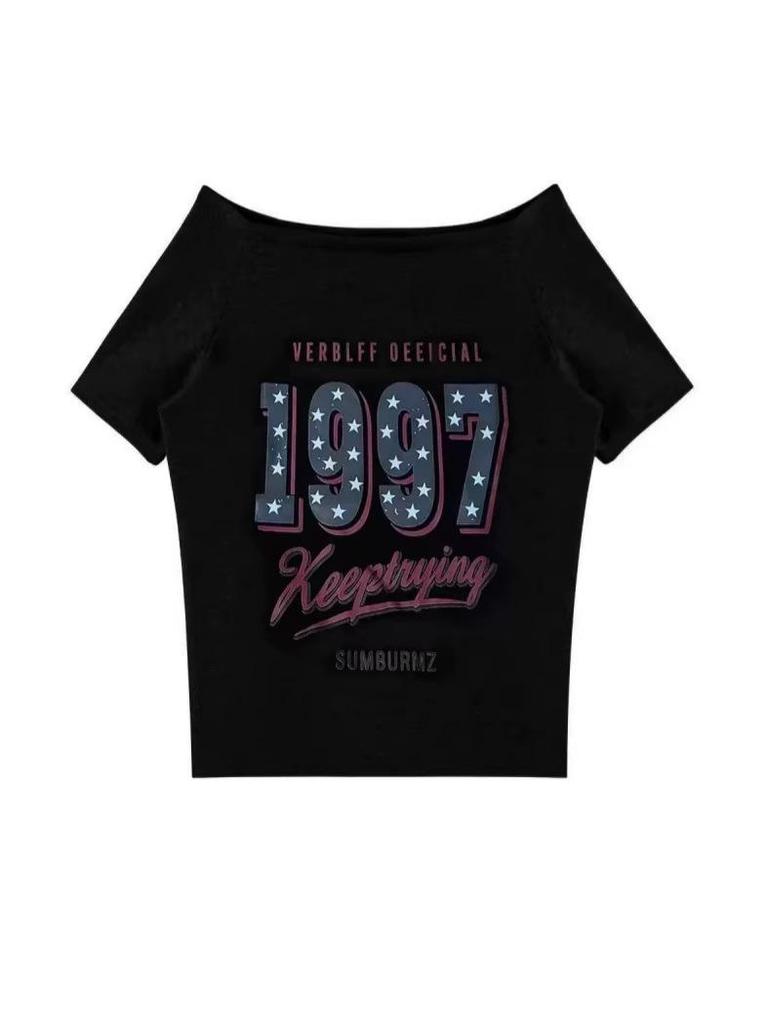 Amerikanisches Retro-Sternenprint-Einschulter-Freizeit-Schlankheits-Top für Damen - 2025 Edition