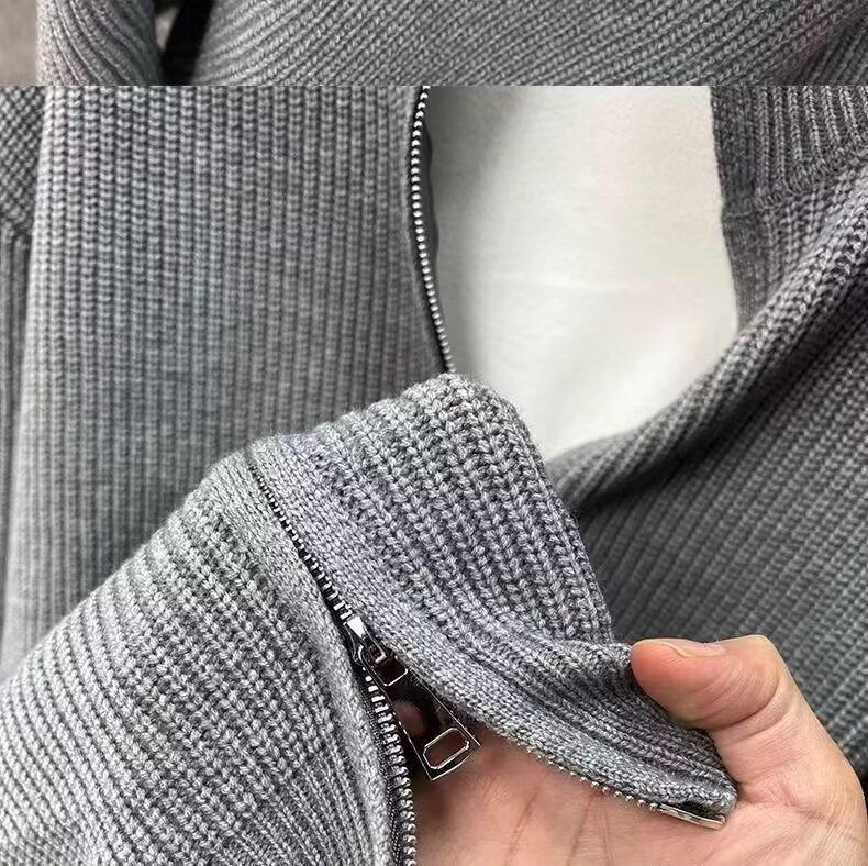 Men's Slim Fit Zip-Up Cardigan - Autumn Knit Sweater with Half-High Collar
