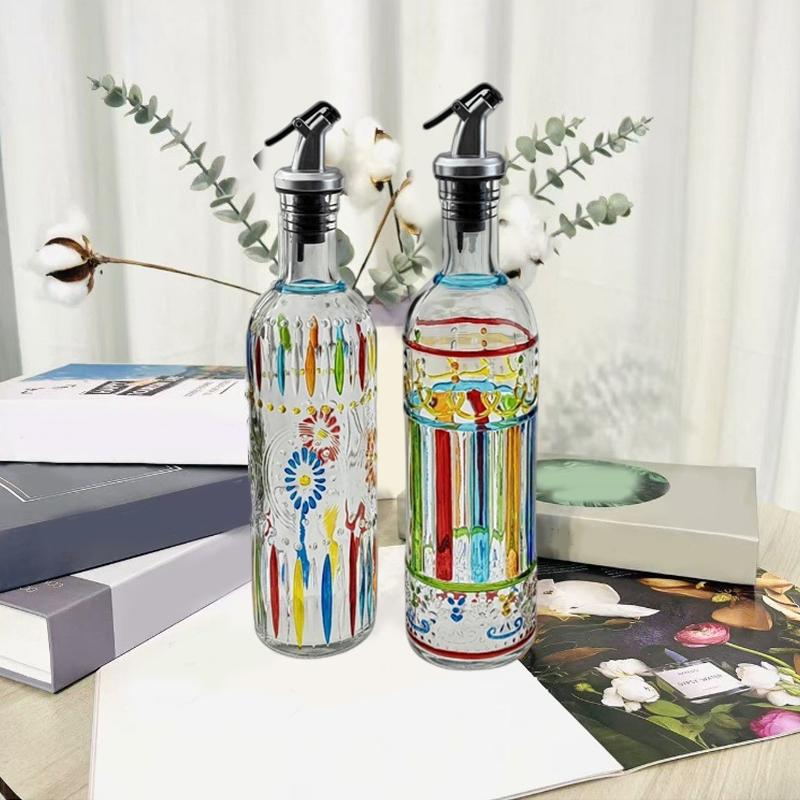 1PC Bottled Bottle Kitchen Supplies Soy Sauce Vinegar Bottle Home Decoration Hand-painted Oil Bottle Round 30x5.5cm