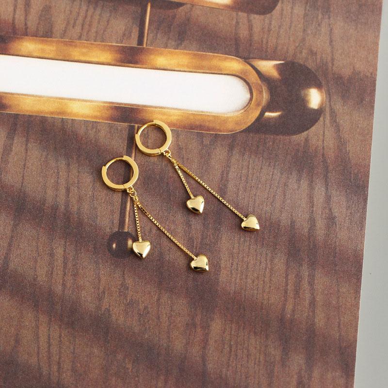 Silver Color Heart Chain Tassel Hoop Earrings Simple Classic Golden Women Jewelry  Oorbellen