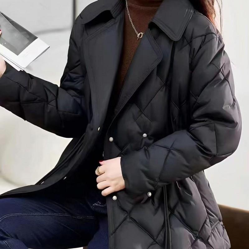 Womens Short Puffer Jacket Slim Fit Wool-Like Collar Lightweight Down Coat Winter