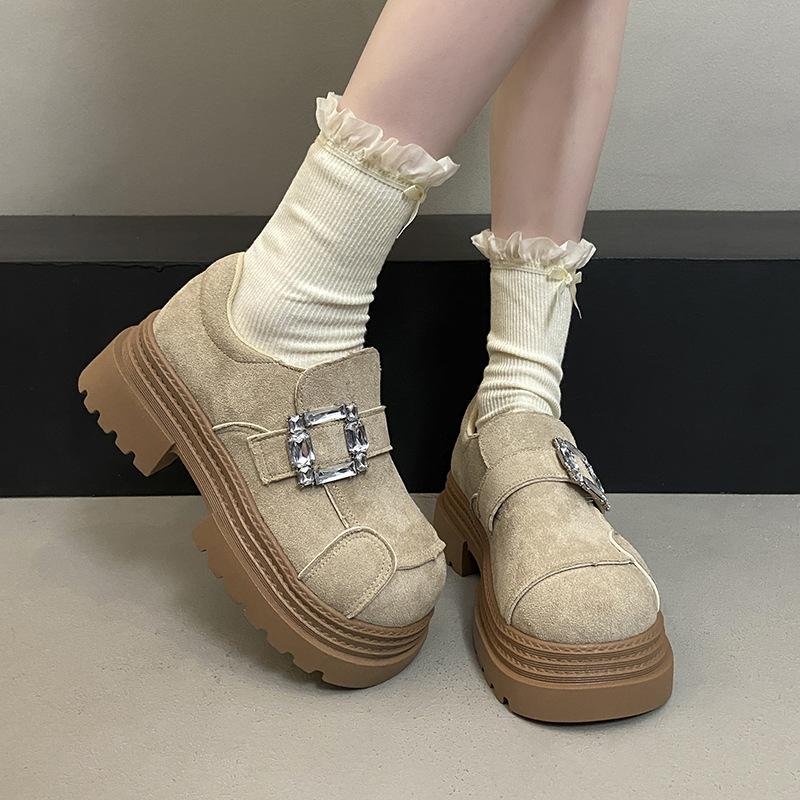 2025 Autumn and Winter New Versatile Round Head Temperament Platform Versatile College Loafers Women's Small Leather Shoes Women's Single Shoes