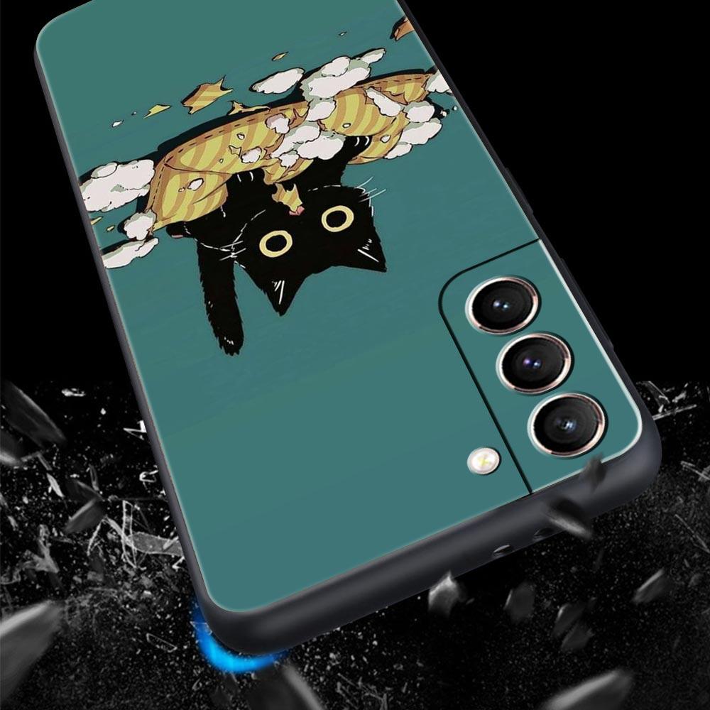 Cute Animals Cat Cartoon Phone Case For Samsung Galaxy S26 Ultra S25 Plus S24 FE S23 S22 5G S21 S20 Cover Black Soft