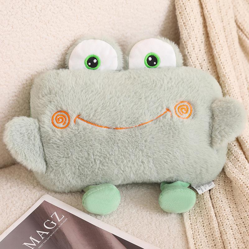 Electric Plush Cartoon Hand Warmer: Rechargeable, Removable, Washable, Double Hand Inserts, Dangling Leg Design.