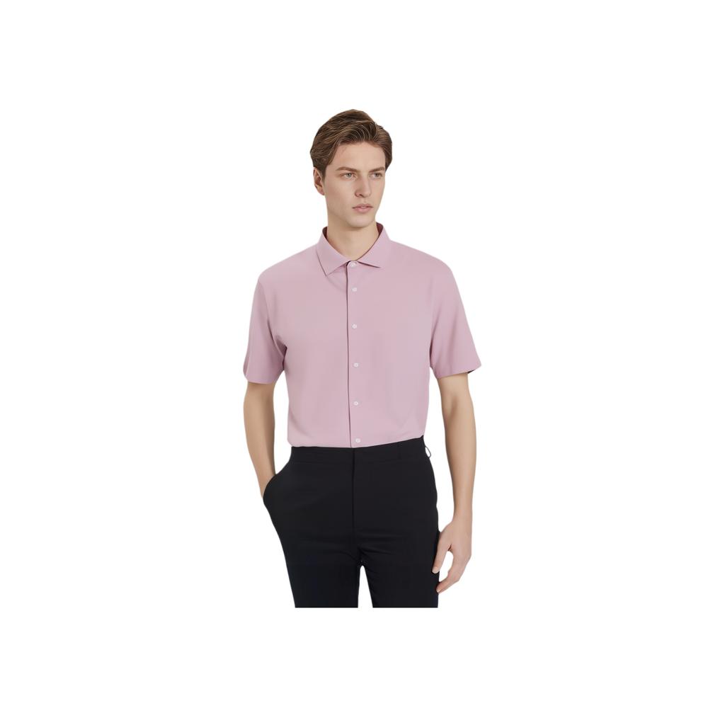 UNIQLO Solid Color Single-Breasted Quick-Dry Short Sleeve Shirt Men shirts Light-Pink 457834-10