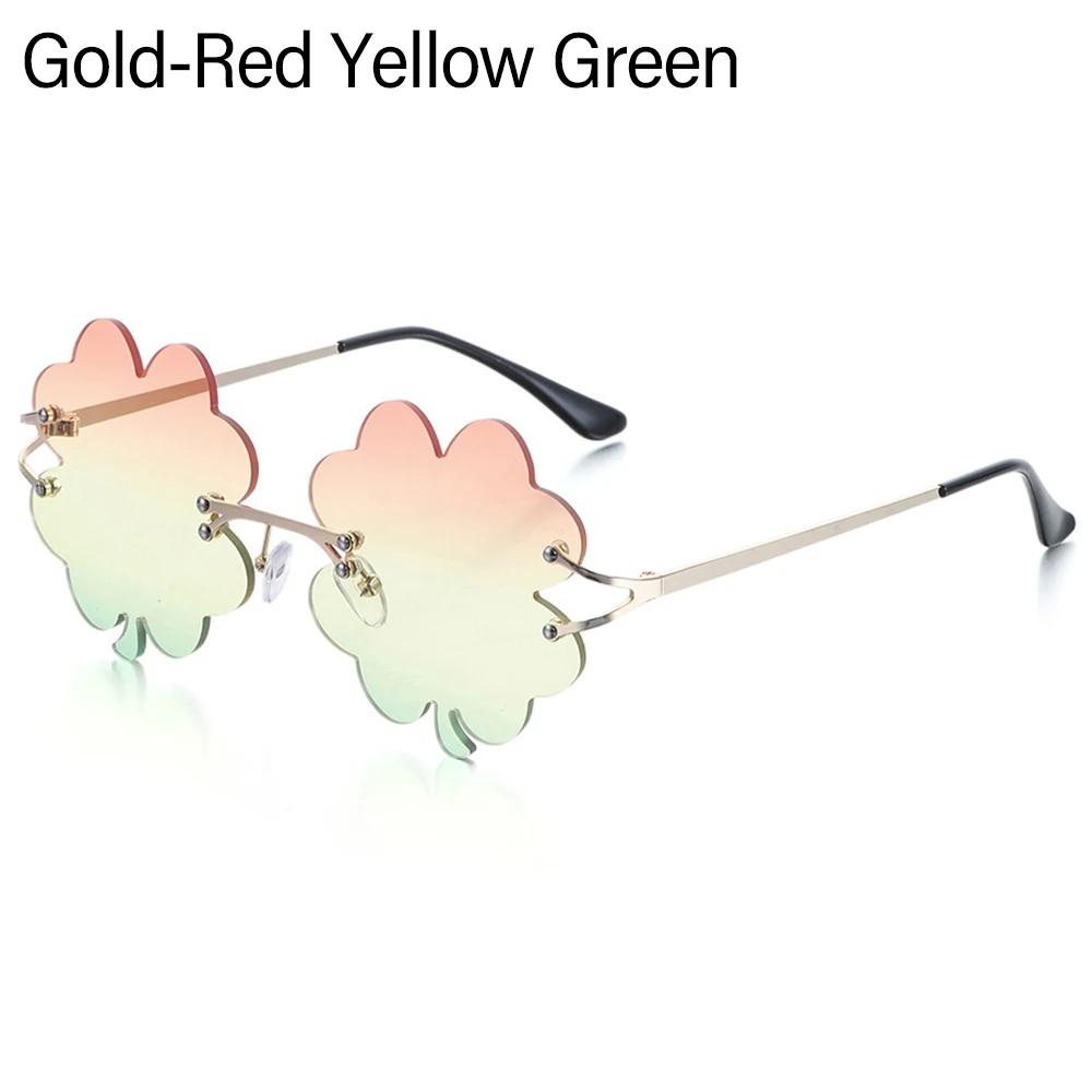Green Four Leaf Clover Glasses St. Patrick's Day Leprechaun Costume Glasses Irish Shamrock Sunglasses Fashion Rimless Sun Glasse
