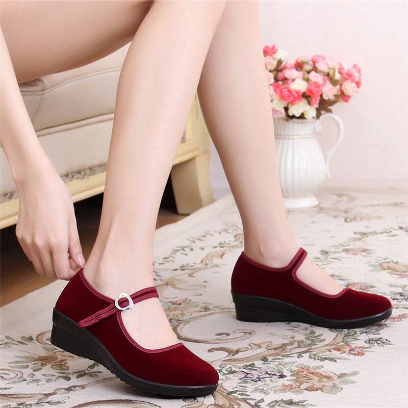 Old Beijing Cloth Shoes Women's Shoes Wedge Heel Black Cloth Shoes Hotel Shoes Work Shoes Middle Heel Dance Etiquette Word Belt Mother Shoes