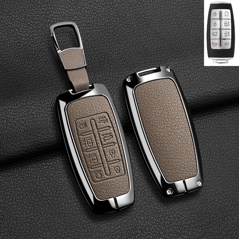 כיסוי נרתיק למפתח רכב מסגסוגת אבץ ועור עבור Hyundai Genesis GV80 GV90 2022 GV70 G80 2019 2020 2021 מעטפת מחזיק שלט אביזרים
