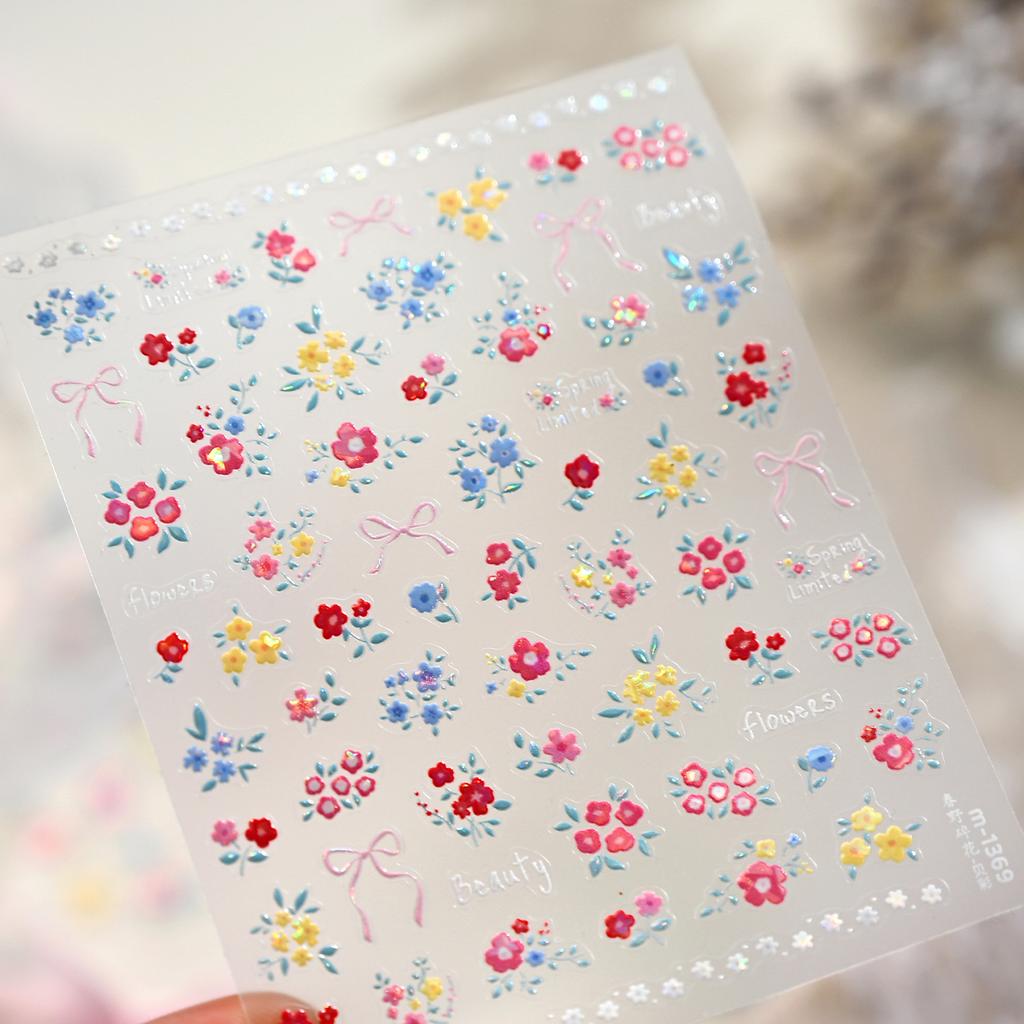 Spring Strawberry Vine 5D Nail Art Stickers Garden Fresh Red Strawberry Green Leaves Flower Cherry Branch Bow Nail Decals DIY