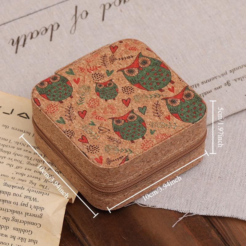 Cork Jewelry Box Vintage High-end Portable Small Travel Earrings Necklace Ring Storage Box
