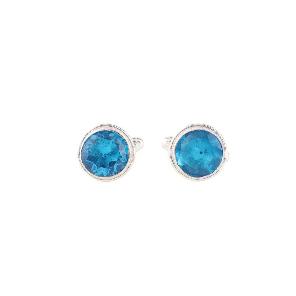 Swiss Blue Topaz Gemstone 925 Sterling Silver Handmade Wedding Cufflinks 0.50" CL-4-14