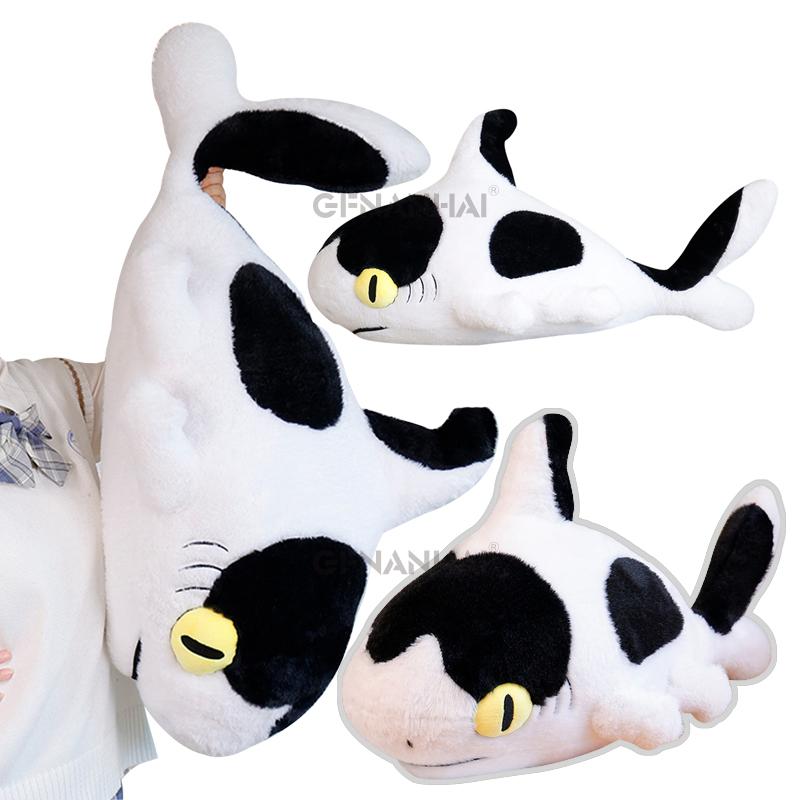 

50/70/100cm Dairy Cattle Shark Plush Toys Stuffed Soft Animal Shark Cat Plushie Pillow Sleeping Cushion Creative Birthday Gifts 50cm