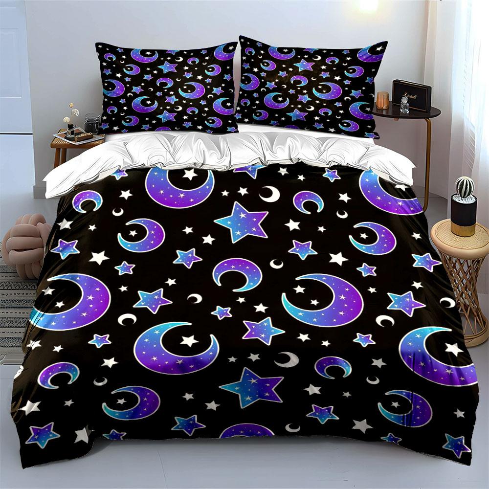 Starry Moonlit Background Bedding Set For Kids Luxury Gift 3Pcs Digital Print Comforter Set Soft Comfortable Breathable