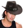 Rolled Brim Cowboy Hat for Woman Men Wear Resistant Cowboy Hat with Hat Band Western Style Large Brim Windproof Hat