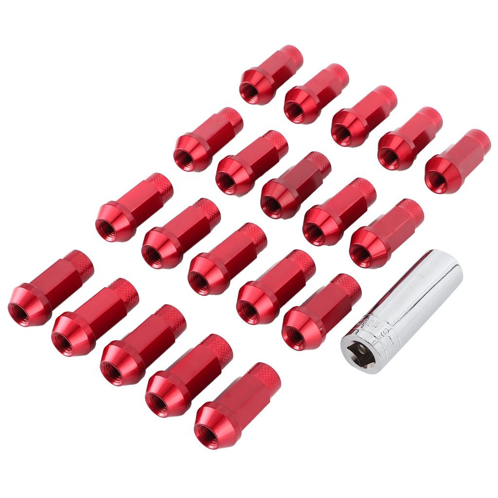 20Pcs 50mm Wheel Lug Hub Nuts Universal M12x1.5 Thread Aluminium Alloy W Mounting SocketRed