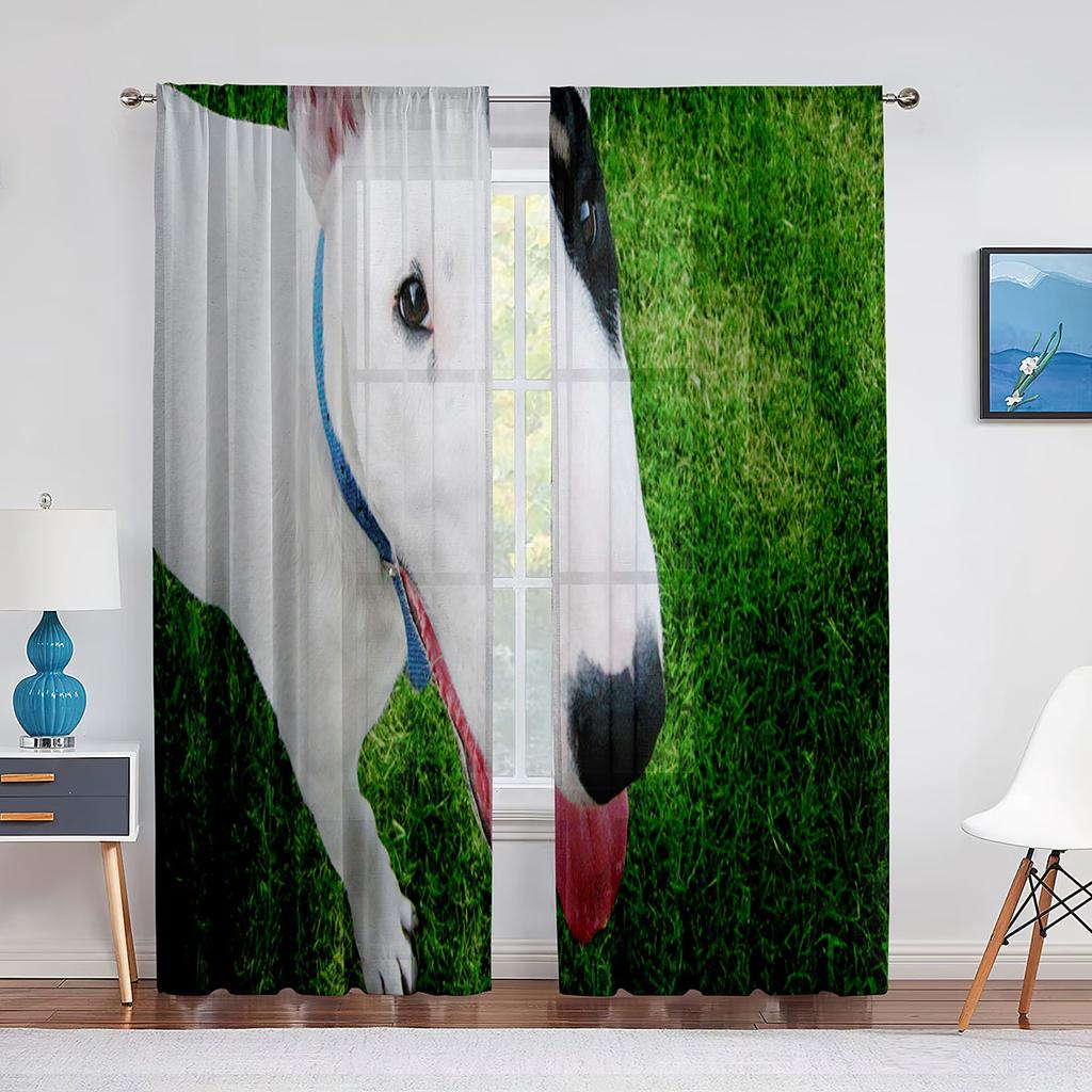 Bull Terrier Dog Animal Print Tulle Curtain for Home Decor Window Decor Bedroom Kitchen Living Room Modern Sheer Voile Curtains