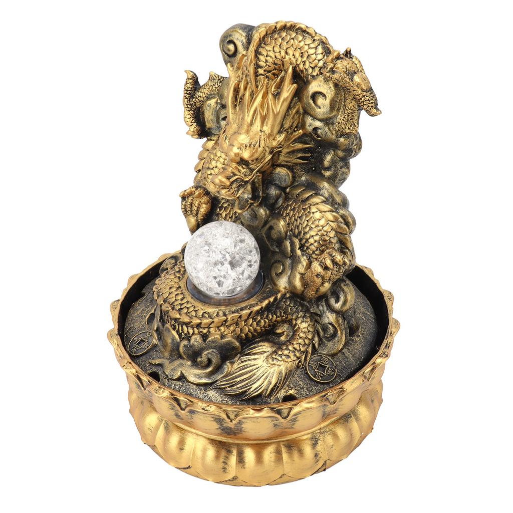 Resin Dragon Statue LED Desktop Water Fountain Home Office Desktop Decor Crafts GiftsEU Plug 220V