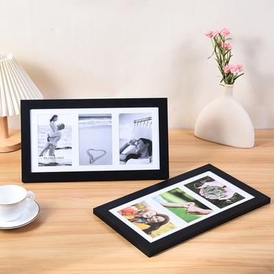 Wooden Photo Frame with 3 Openings Mat Home Office Wall Mount Horizontal
