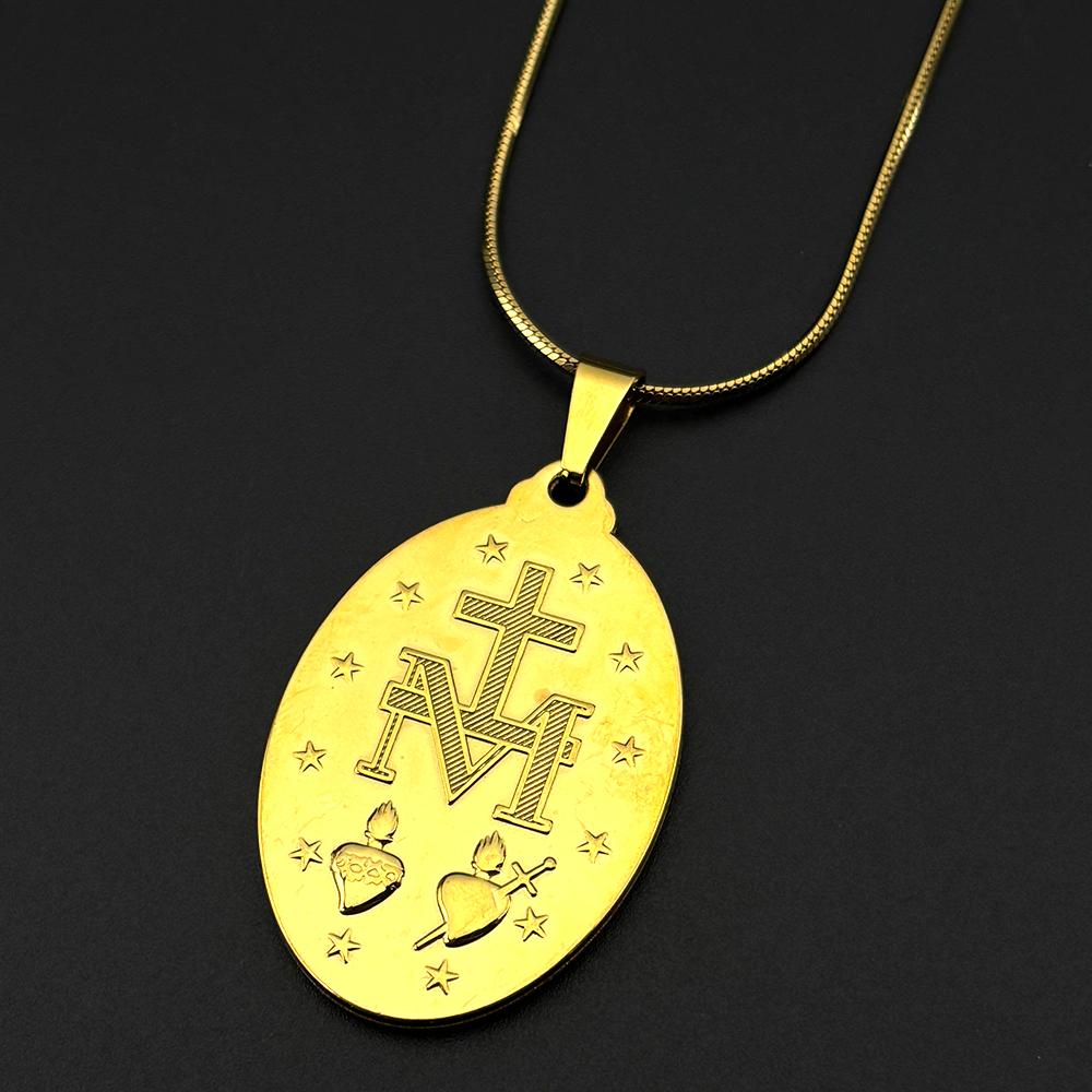Catholic French Virgin Mary Pendant Necklace for Women Men Stainless Steel Gold Color 1830 Our Lady of Lourdes Chain Jewelry