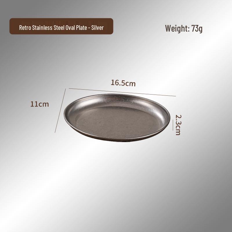 

Retro Stainless Steel Egg-Shaped Oval Plate – Creative Dinnerware for BBQ, Cold Dishes, and Snacks