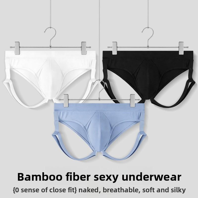 Men Sexy Hollow Out Solid Color U Convex Stretch Low Waist Triangle Briefs