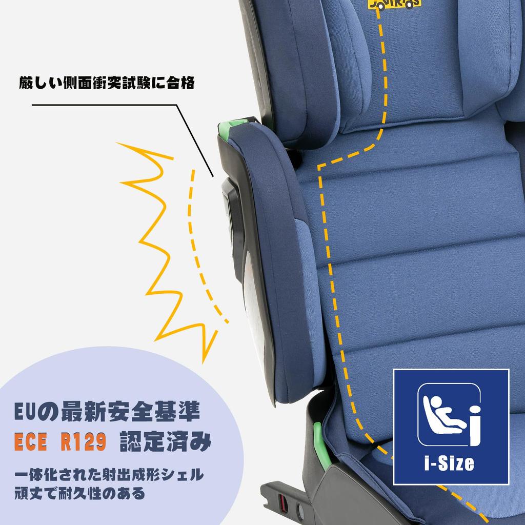 Jovikids Klappbarer Juniorsitz R129 Kindersitz ab 3 Jahren verstellbare Rückenlehnenbreite und Jahre Sitzerhöhung ISOFIX, i-Size kompatibel, alt, Kopfstütze,