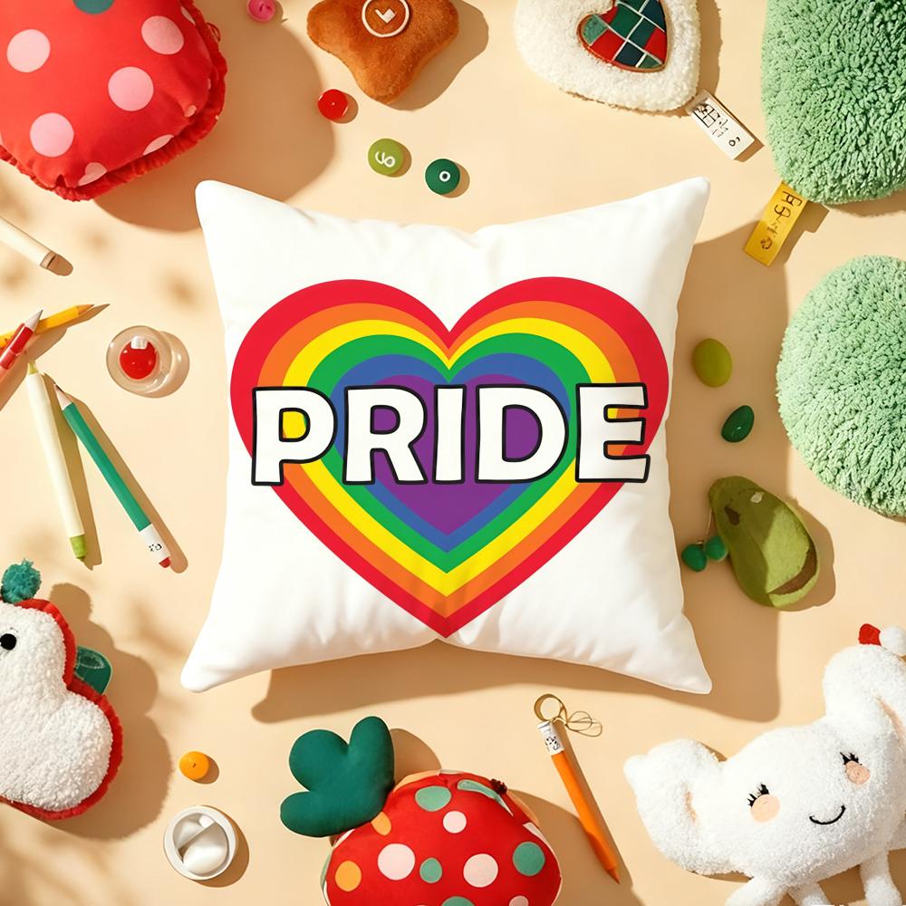 Pride Month Heart Cushion Cover Plush Fabric Soft Double-Sided Printed Sofa Warm Winter Home Child Gift Pillow Case