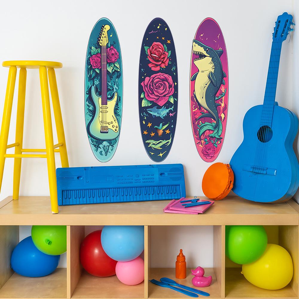 Creative Poster Guitar Flower Triptych Bedroom Living Room Home Background Beautification and Decoration Wall Stickers