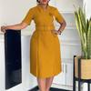 Fashionable and Elegant V-neck Solid Color Large-sized Pleated High-waisted Dress for Women