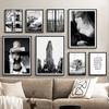 Modern New York Fashion Girl Newspape Building Wall Art Canvas Painting Black White Poster Print Pictures Living Room Home Decor