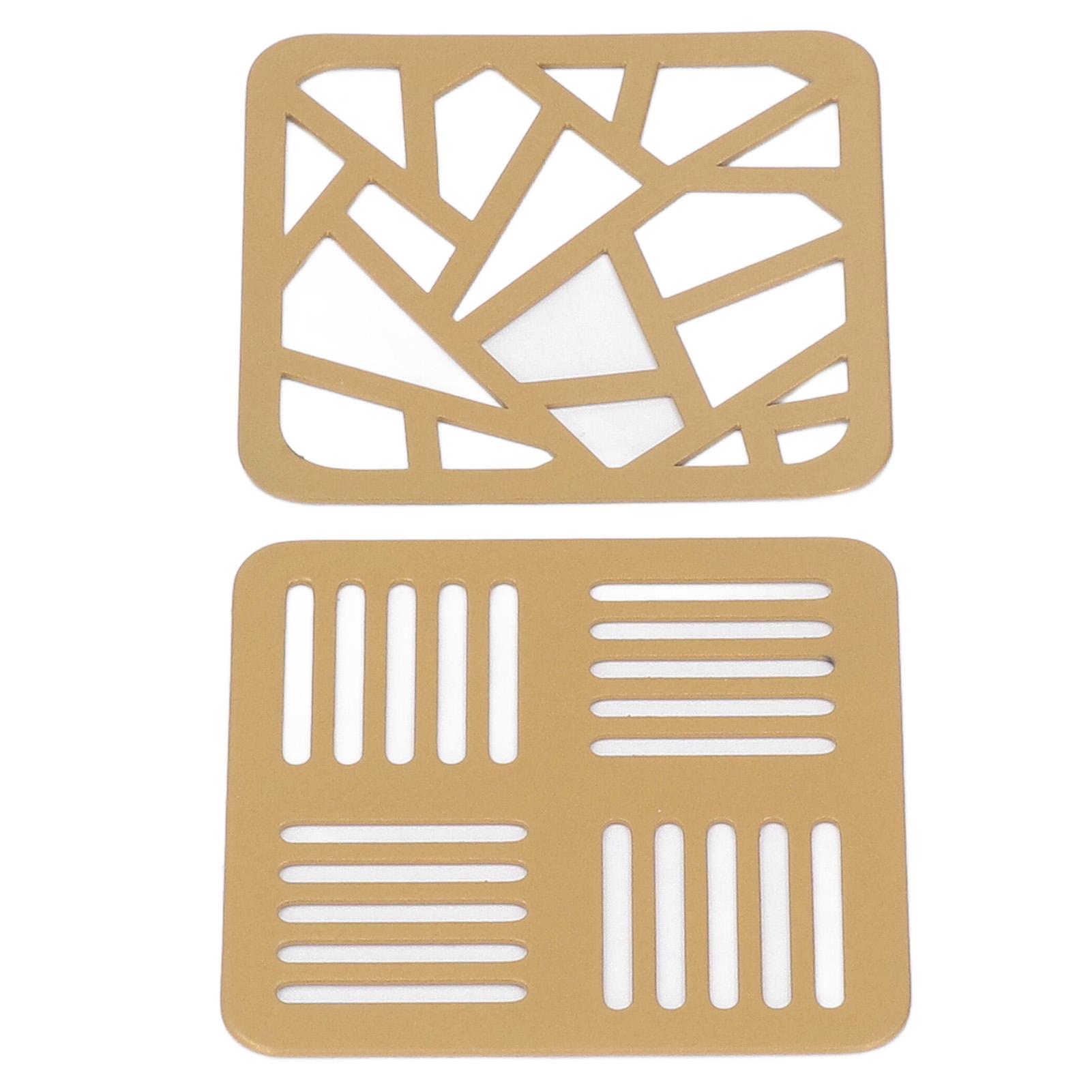 

2pcs Gold Metal Coasters Anti Scalding Thermal Insulation Iron Tetragonum Crack Stripe Coaster for Bar Office