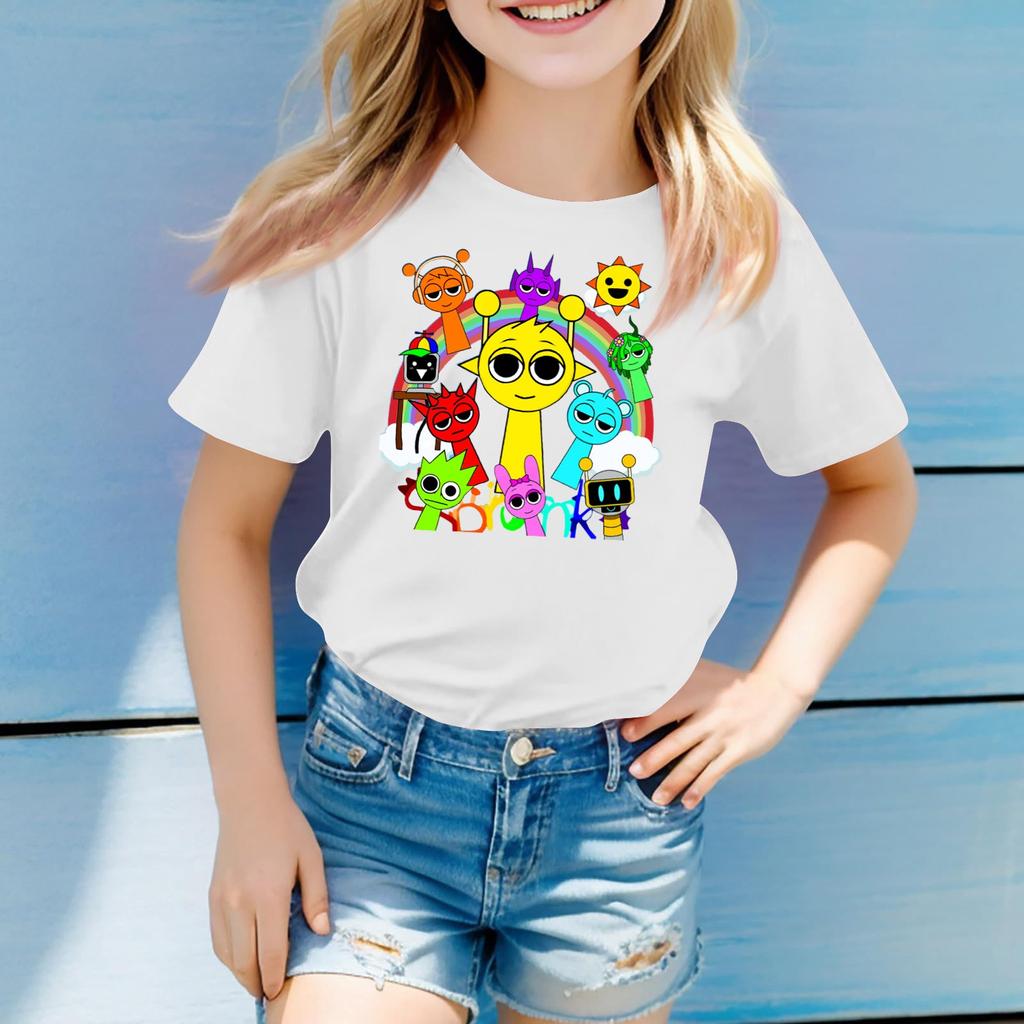 Children's Round Neck Short Sleeve Print Top