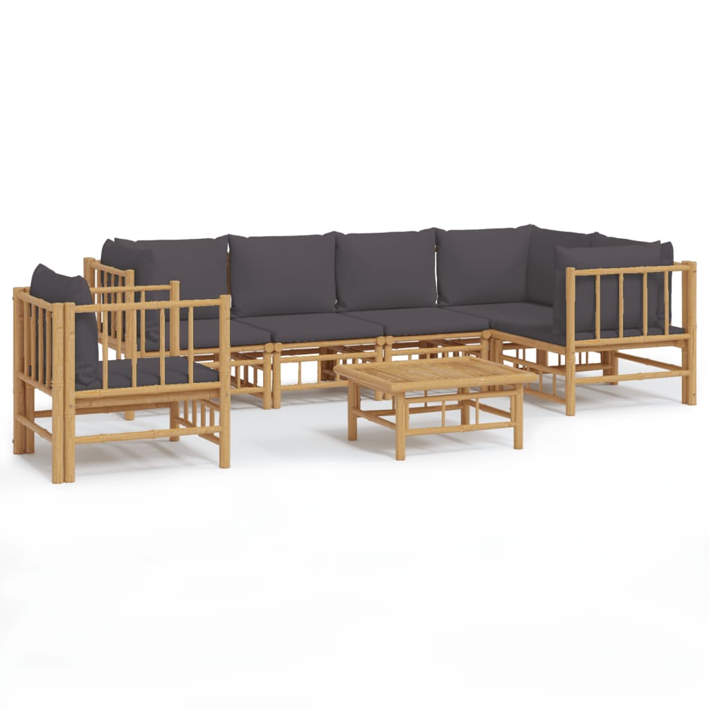 Vidaxl 7-Cz. Gartenmöbel-Set, Dunkelgraue Kissen, Bambus
