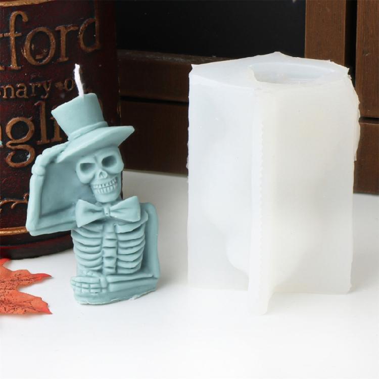 Easy Demold Silicone Candle Maker Reusable Halloween Themed Candle Mould Ghostly House and Tombstone Candle Mold